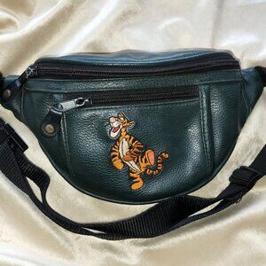 Walt Disney World Tigger Embroidered Vintage 1990s Fanny Pack Faux Leather Green